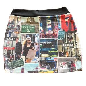 Body C Colorful NYC Art Print Knit Mini Skirt Juniors Size Small Artsy Bodycon